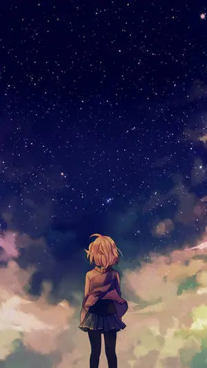4K Anime IPhone Girl Facing Starry Sky