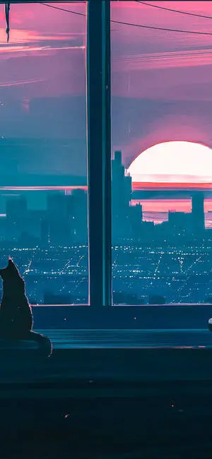 Entrancing Sunset Anime Aesthetics for iPhone - A Cat by The Window