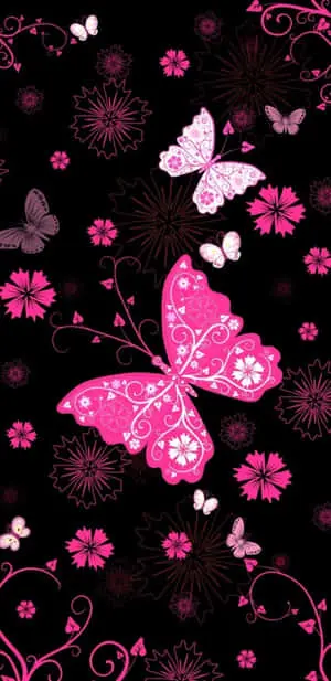 Flowers And Butterflies Black And Pink iPhone