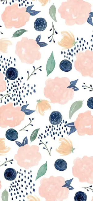 a watercolor floral pattern with blue leaves and pink flowers