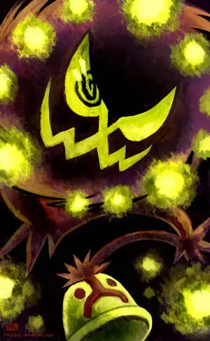A Deviantart piece: Glowing Green Spiritomb from Pokémon in the Shadows.