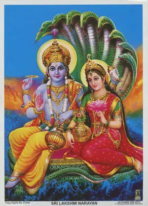 Goddess Lakshmi And Vishnu On Shesha Throne HD