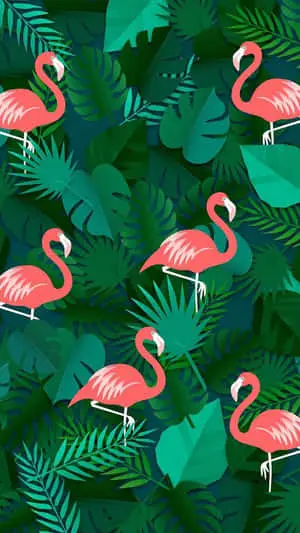 Pink And Green Aesthetic Flamingos And Leaves