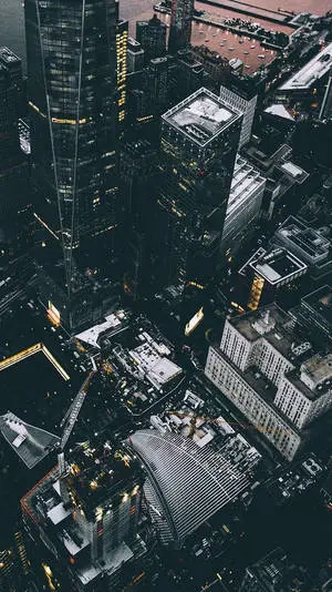 Aerial View Of A Skyscrapers In A Busy City