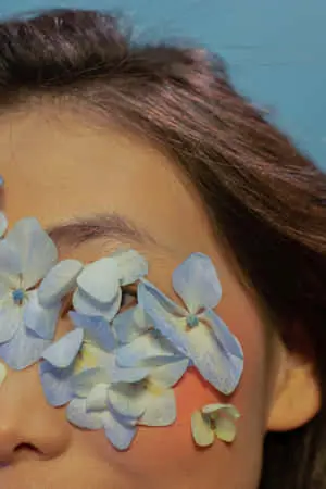 Woman With Blue Flowers Phone